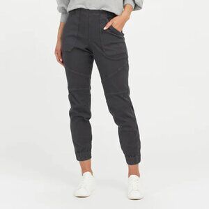 Spanx stretch twill cargo jogger pants washed faded black gray women Small